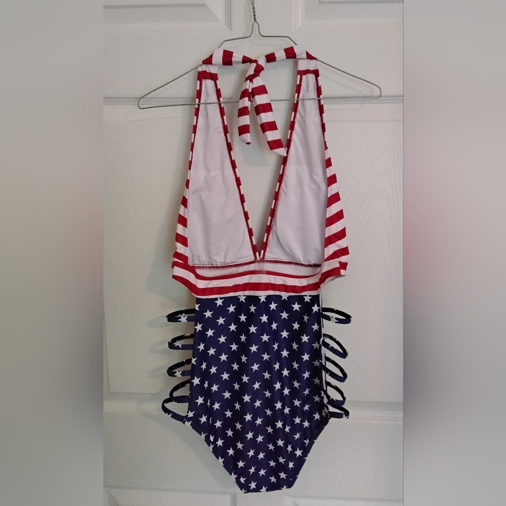 Tempt Me Red and Blue Star Striped Swimsuit - Picture 3 of 4